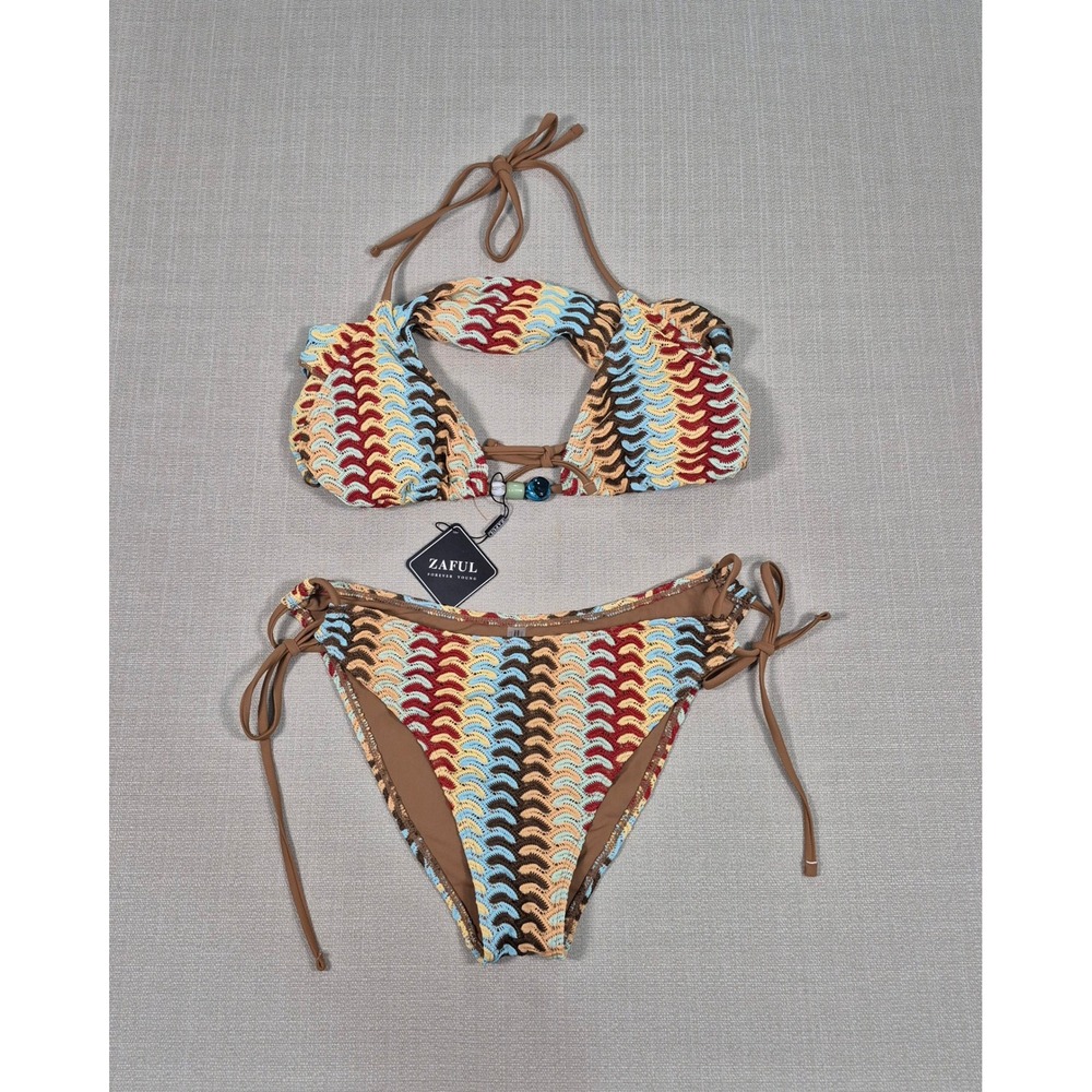 ZAFUL Womens Two Piece Bikini Set Triangle Halter Cowl Neck Swimsuit L - Picture 9 of 11